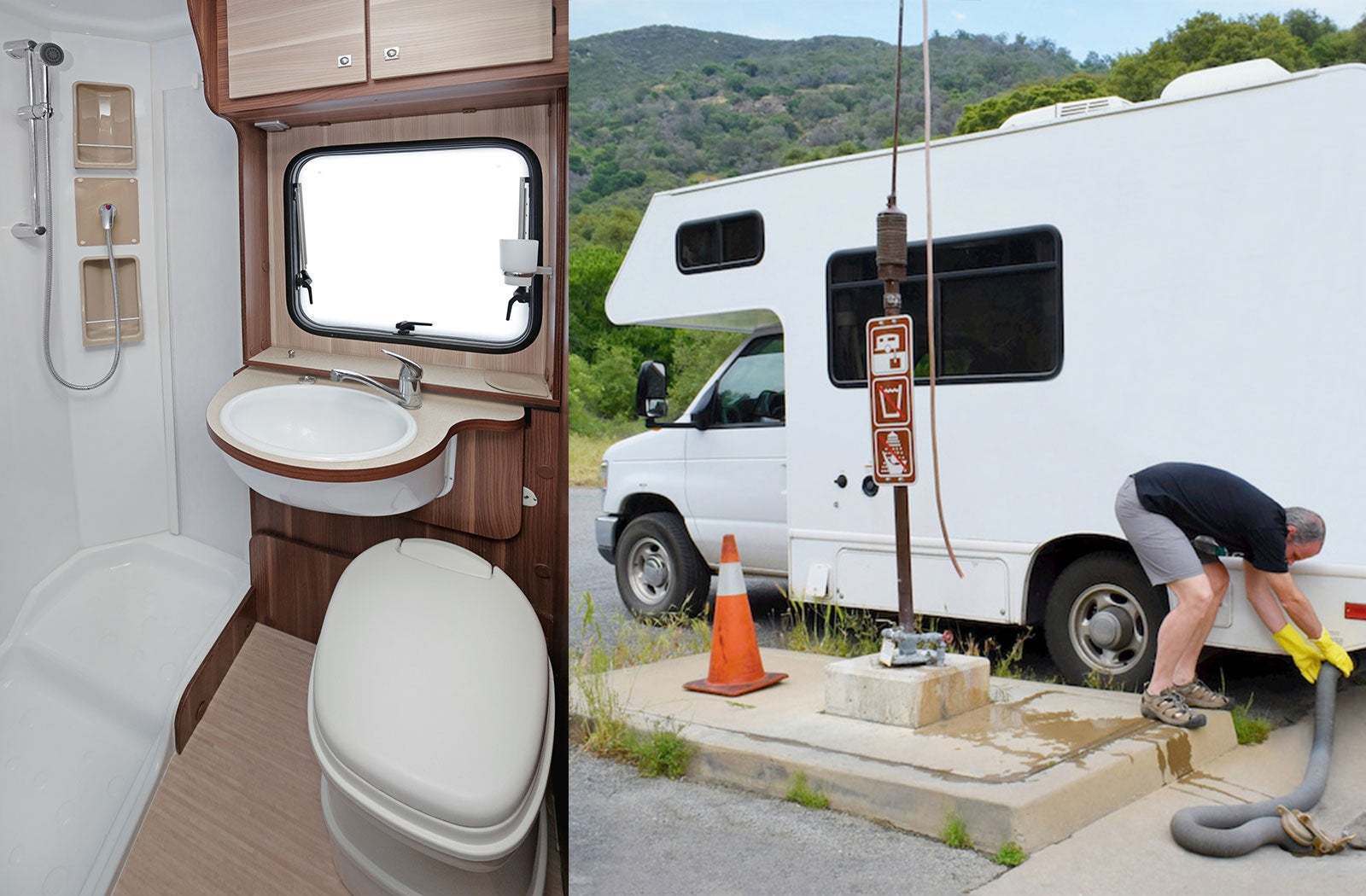 Portable RV/camper toilet and holding tank setup in Derry, New Hampshire