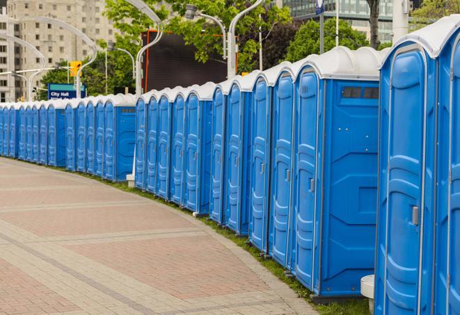 Seasonal porta potty units set up at a Derry, New Hampshire venue