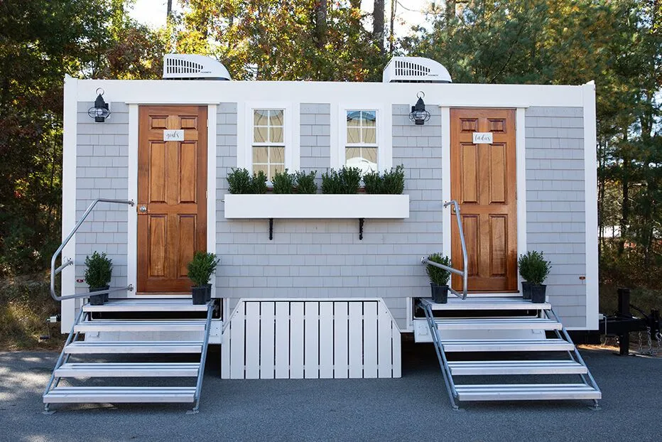 Wedding restroom units discretely staged at a venue in Derry, New Hampshire